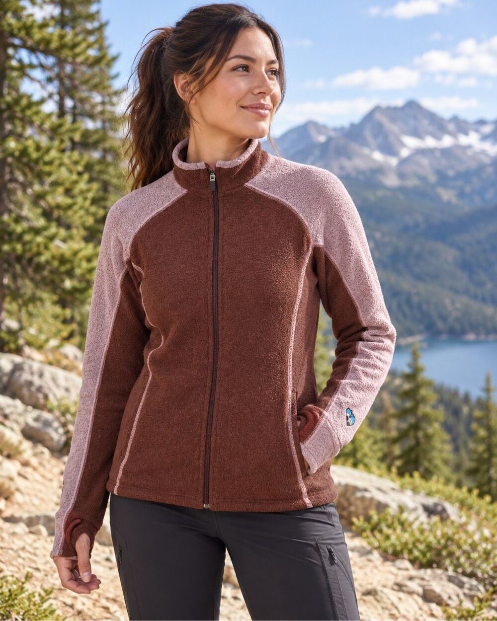 Kuhl Alfpaca Fleece Jacket Womens Large Copper Mauve Colorblock Full Zip Hiking
